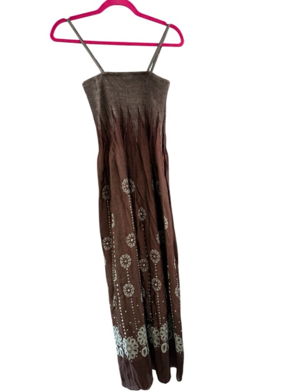 Women’s Brown Floral Maxi Dress with Smocked Bodice